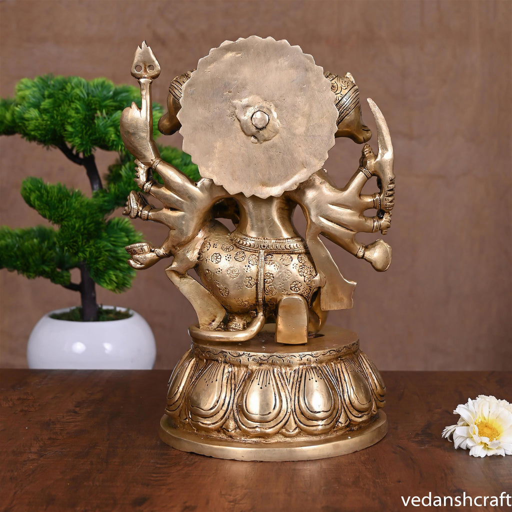 Brass Superfine Sitting Panchmukhi Hanuman Idol (12.2 Inch) Vedansh Craft