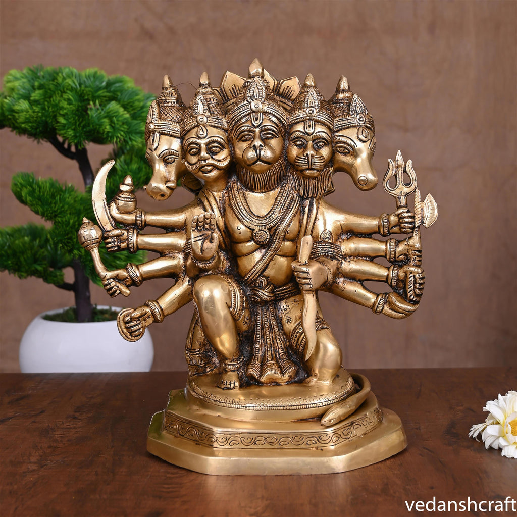 Brass Superfine Sitting Panchmukhi Hanuman Idol (11 Inch) Vedansh Craft