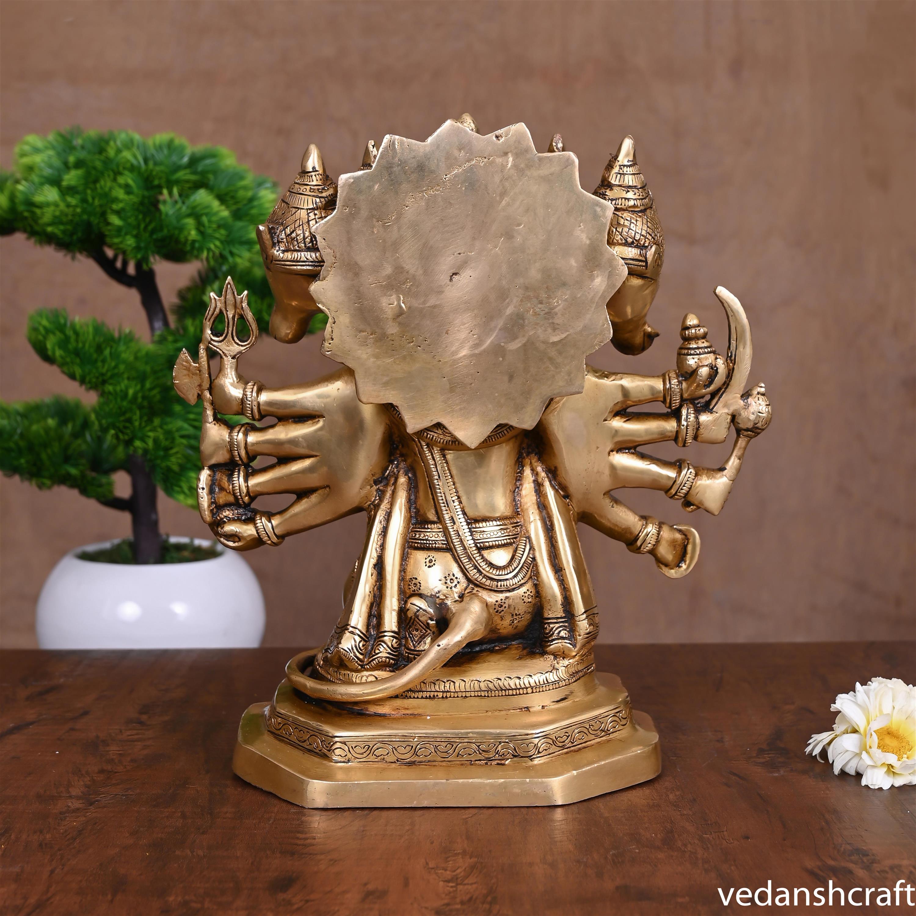 Brass Superfine Sitting Panchmukhi Hanuman Idol (11 Inch) Vedansh Craft