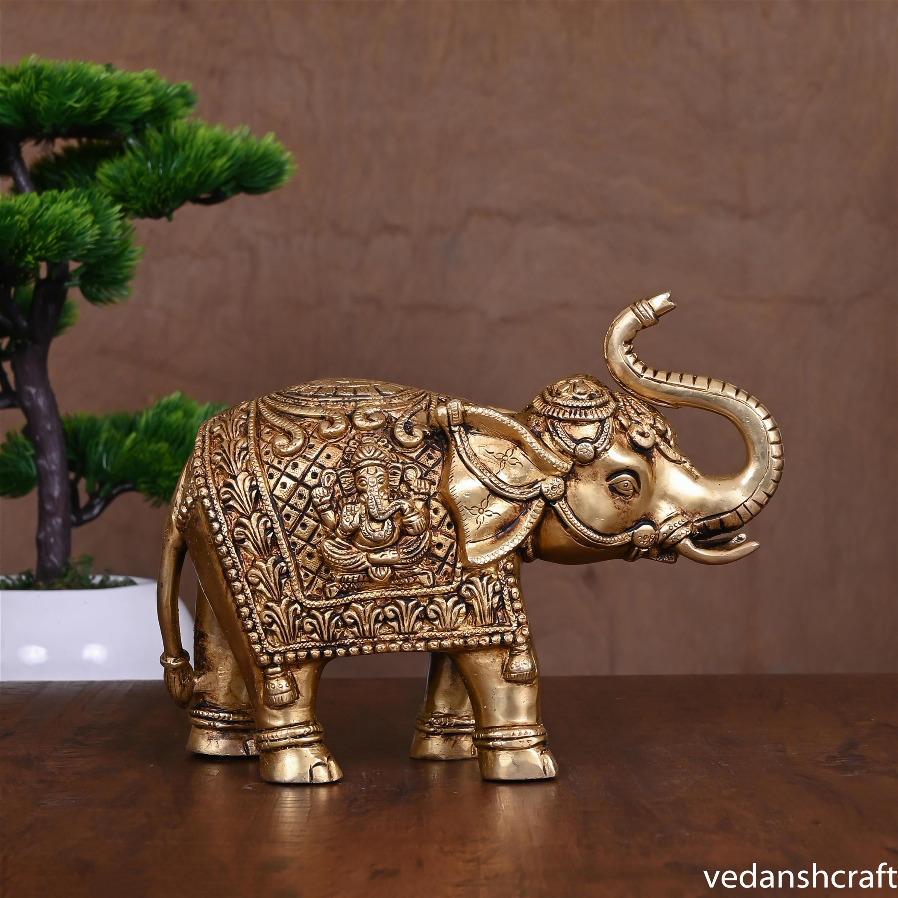 Brass Elephant Royal Statue (7 Inch) Vedansh Craft