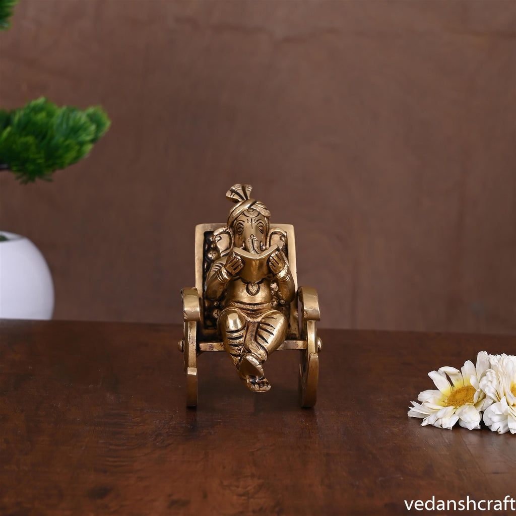 Brass Superfine Ganesha Resting On Chair (4.5 Inch) Vedansh Craft