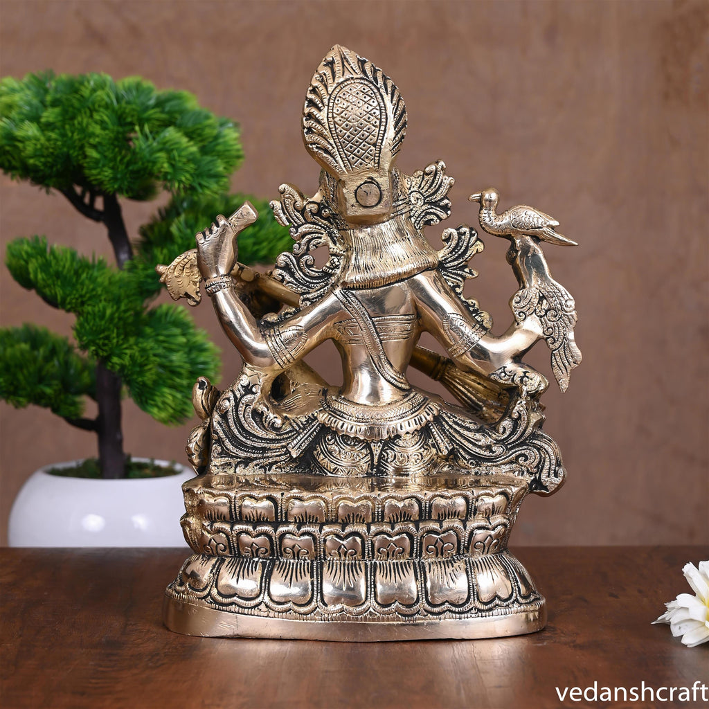 BRASS GODDESS SITTING SARASWATI IDOL (11") Vedansh Craft