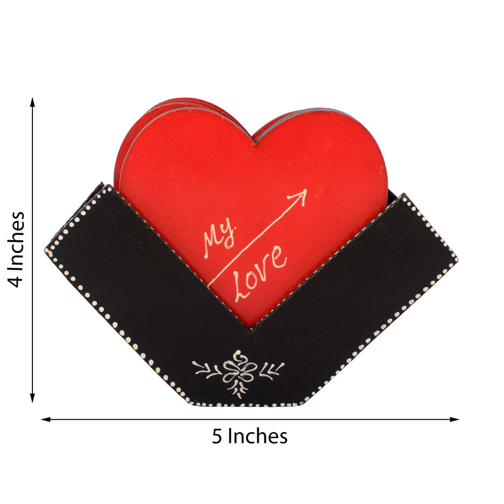 Heart Shape Wooden Tea Coasters(Set of 6) Kafalo