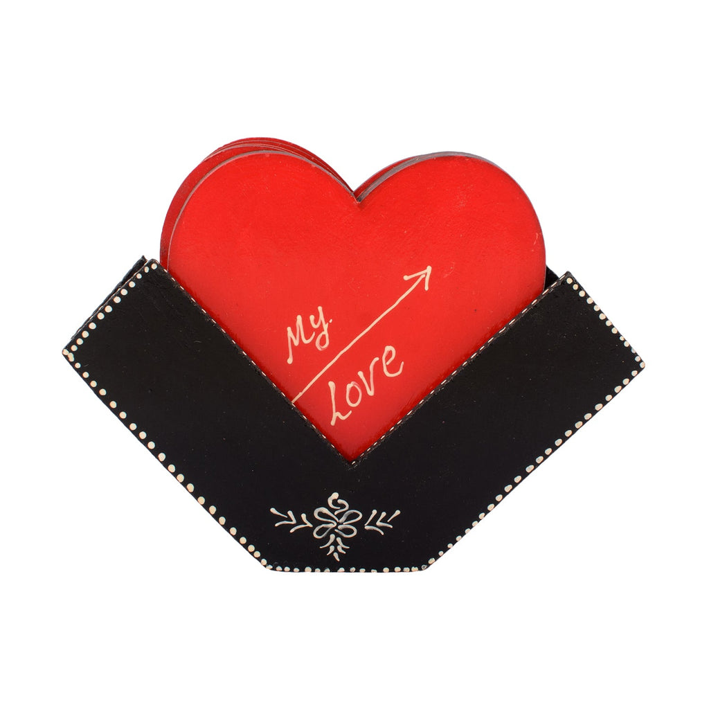 Heart Shape Wooden Tea Coasters(Set of 6) Kafalo