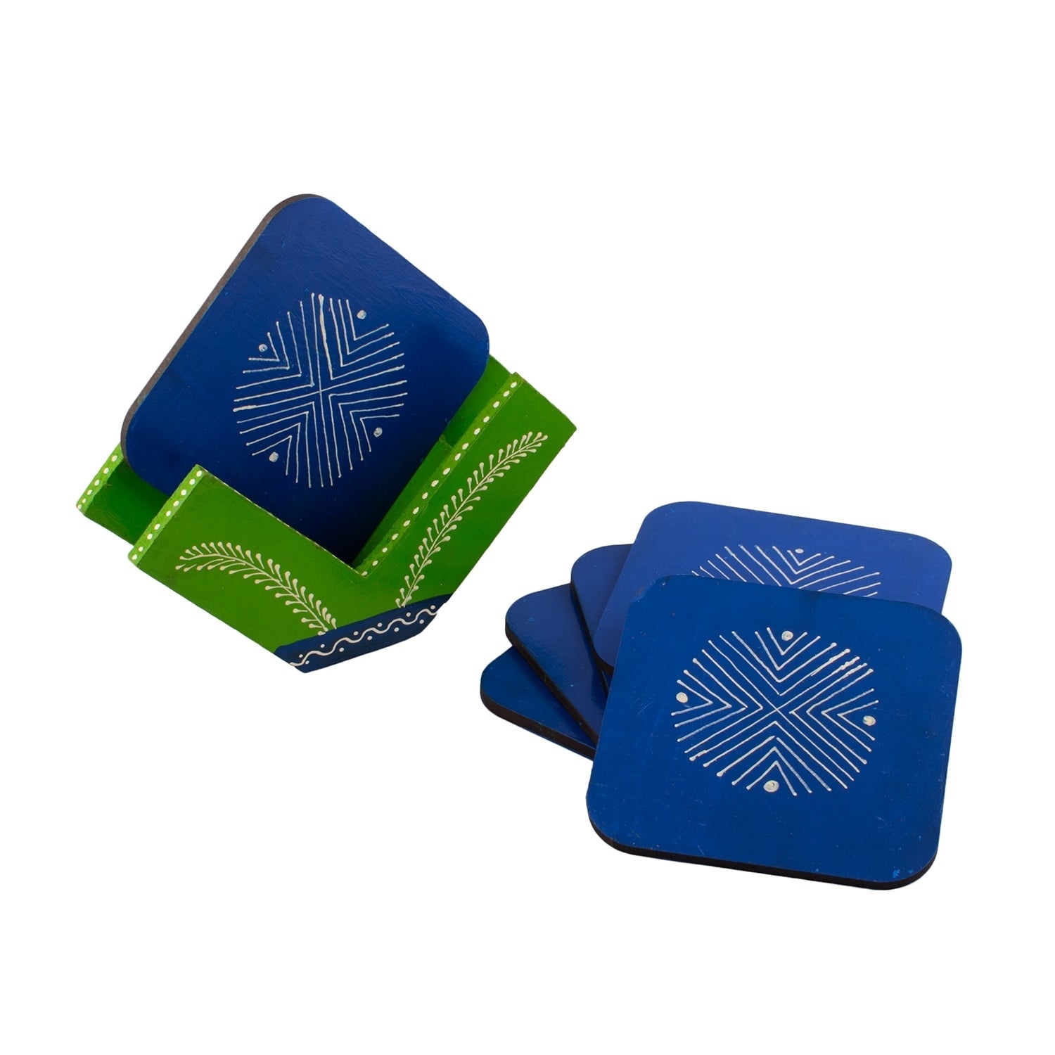 Handmade Blue Wooden Tea Coasters(Set of 6) Kafalo