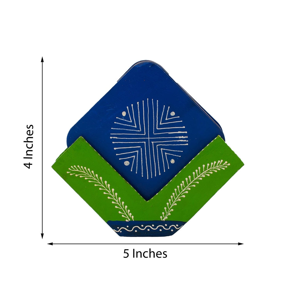 Handmade Blue Wooden Tea Coasters(Set of 6) Kafalo