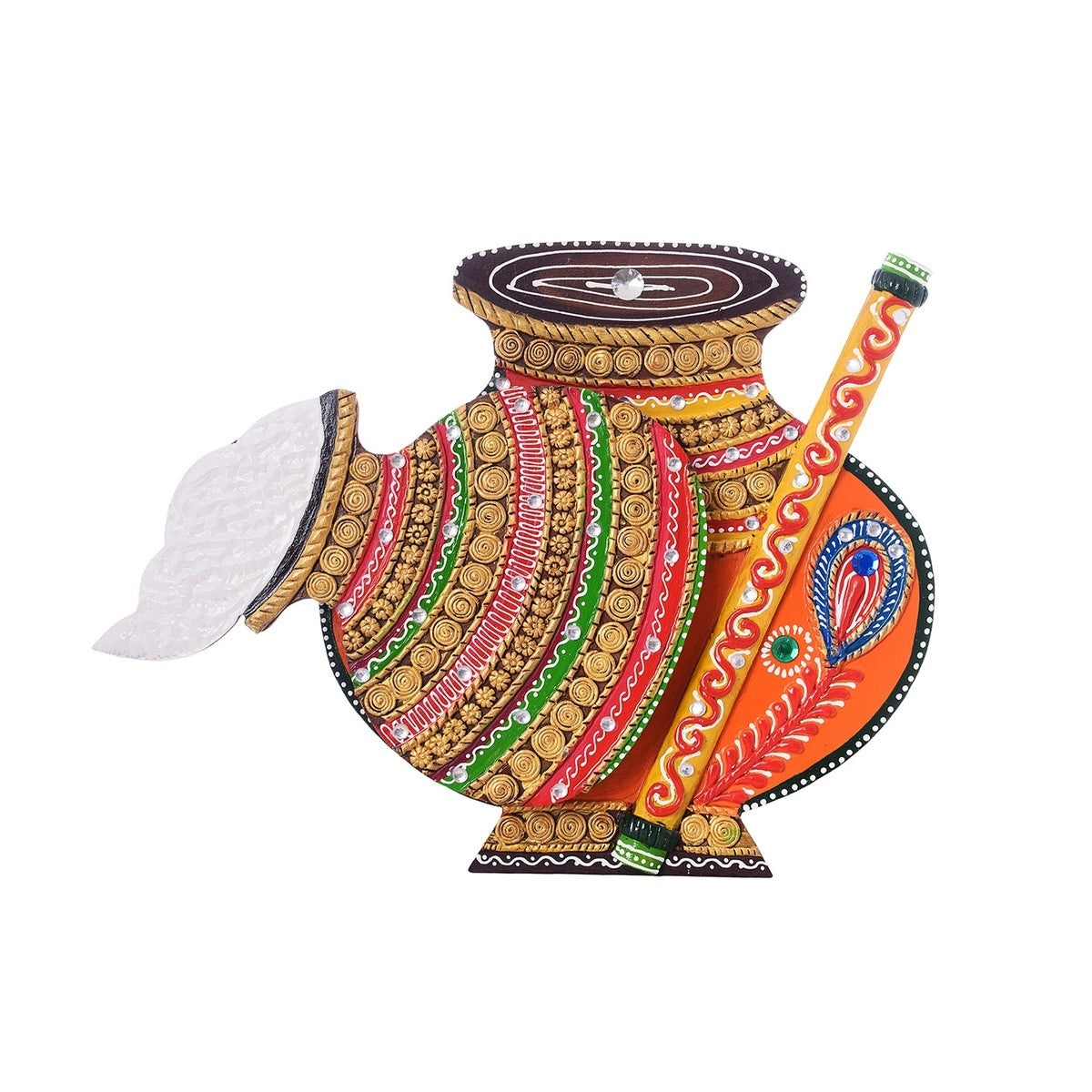 Makhan Matki Shape Papier-Mache Wooden Wall Hanging Kafalo