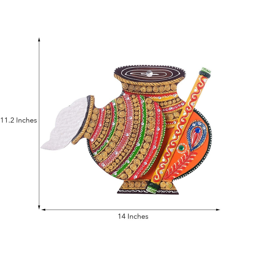 Makhan Matki Shape Papier-Mache Wooden Wall Hanging Kafalo
