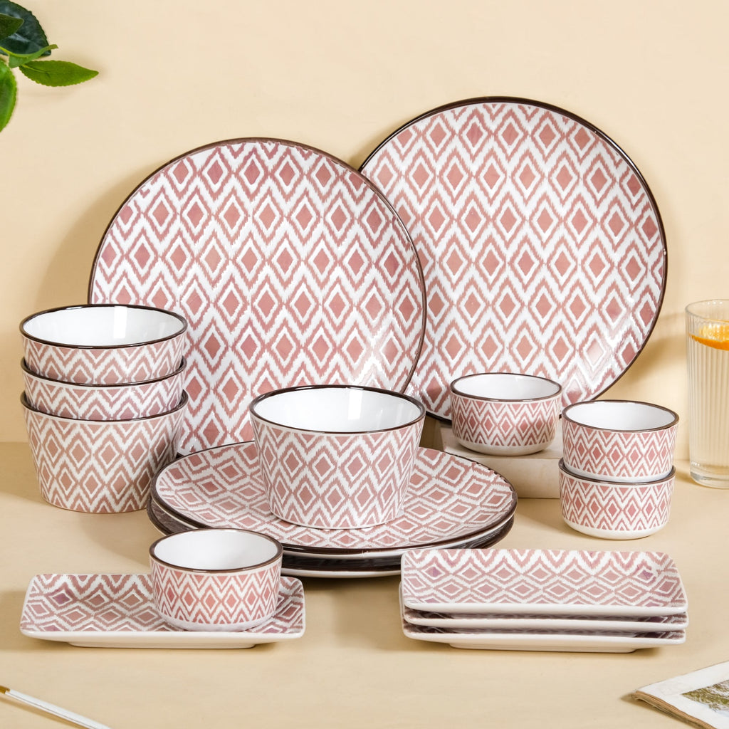 Kaleido Pink 16 Piece Ceramic Dinner Set For 4 Nestasia