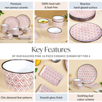 Kaleido Pink 16 Piece Ceramic Dinner Set For 4 Nestasia