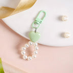 Green Sweetheart And Pearl Keychain Nestasia