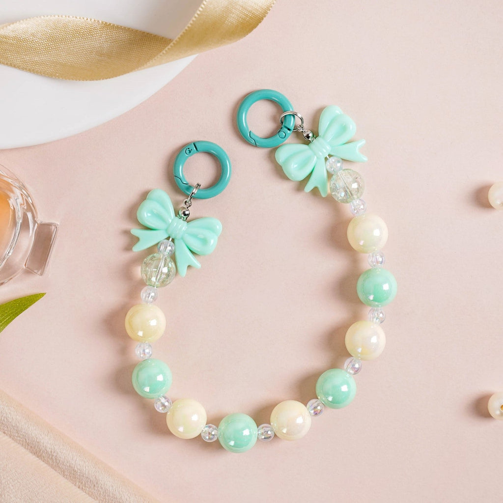Bows And Beads Keychain Mint And White Nestasia