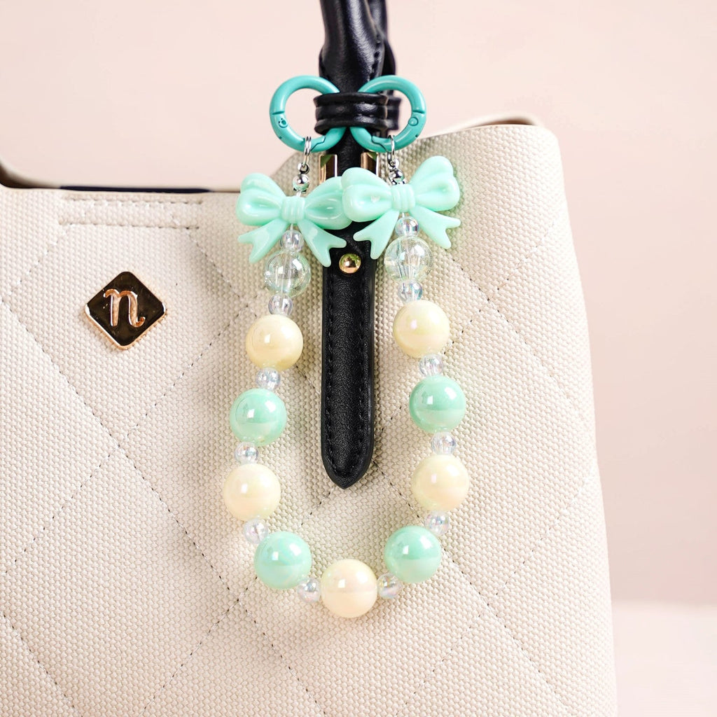 Bows And Beads Keychain Mint And White Nestasia