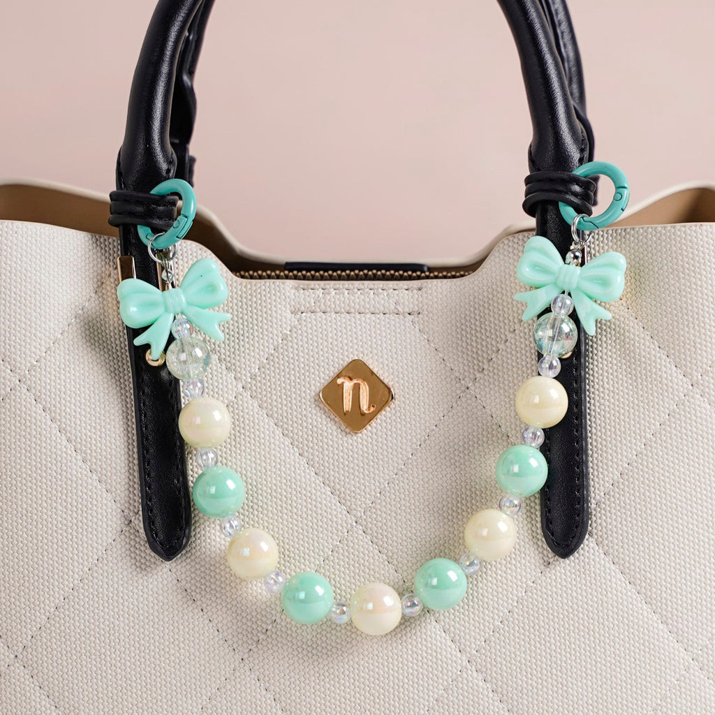 Bows And Beads Keychain Mint And White Nestasia