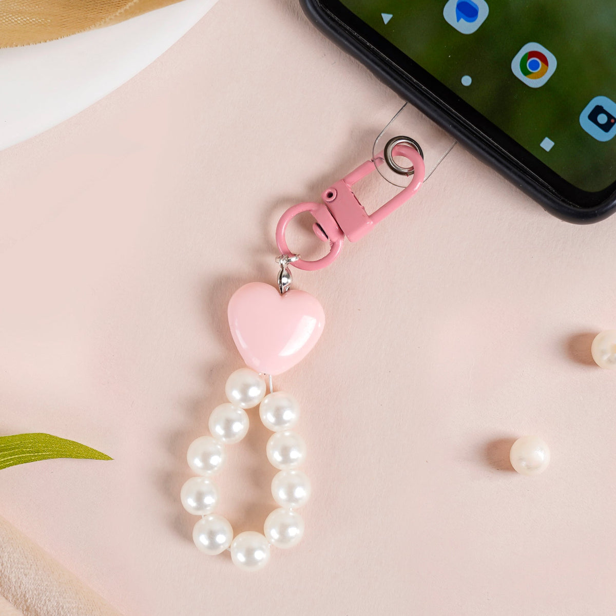 Pink Heart And Pearl Keychain Nestasia