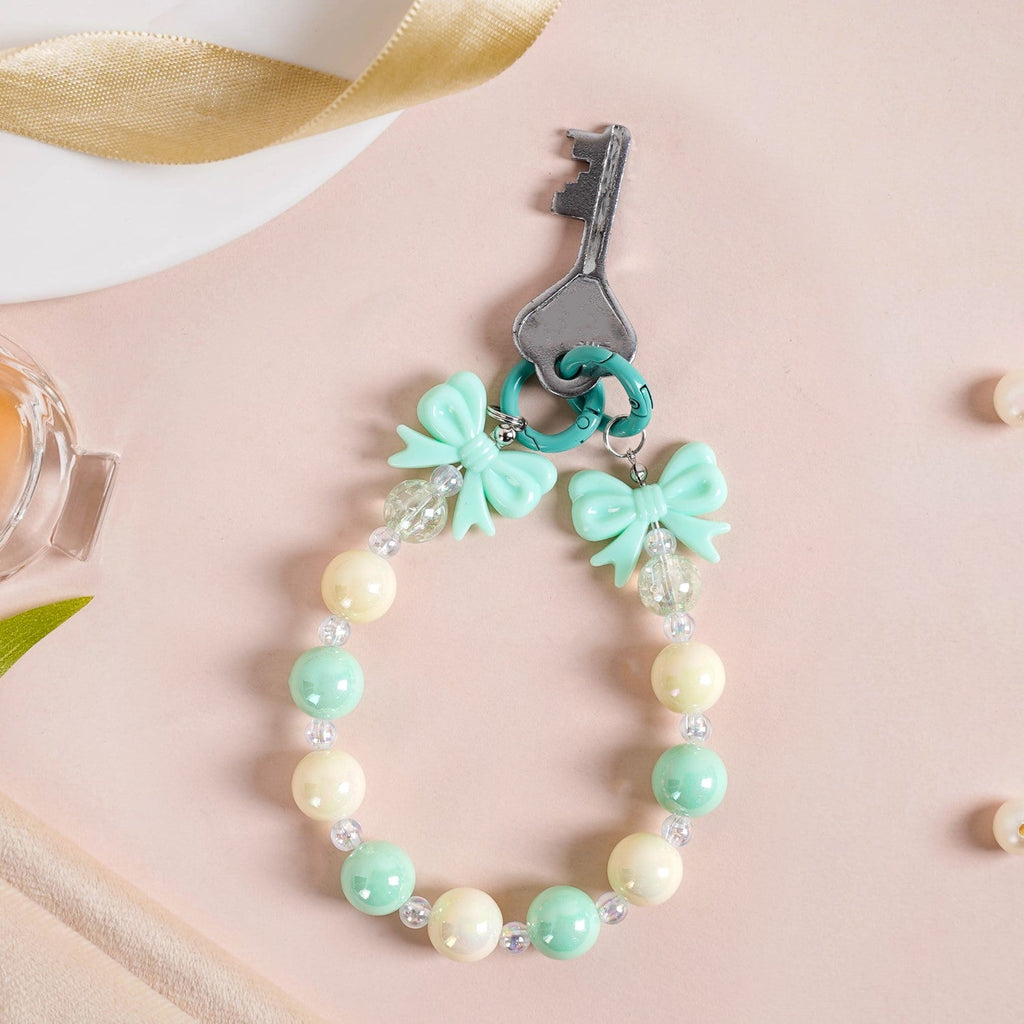 Bows And Beads Keychain Mint And White Nestasia