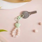 Green Sweetheart And Pearl Keychain Nestasia