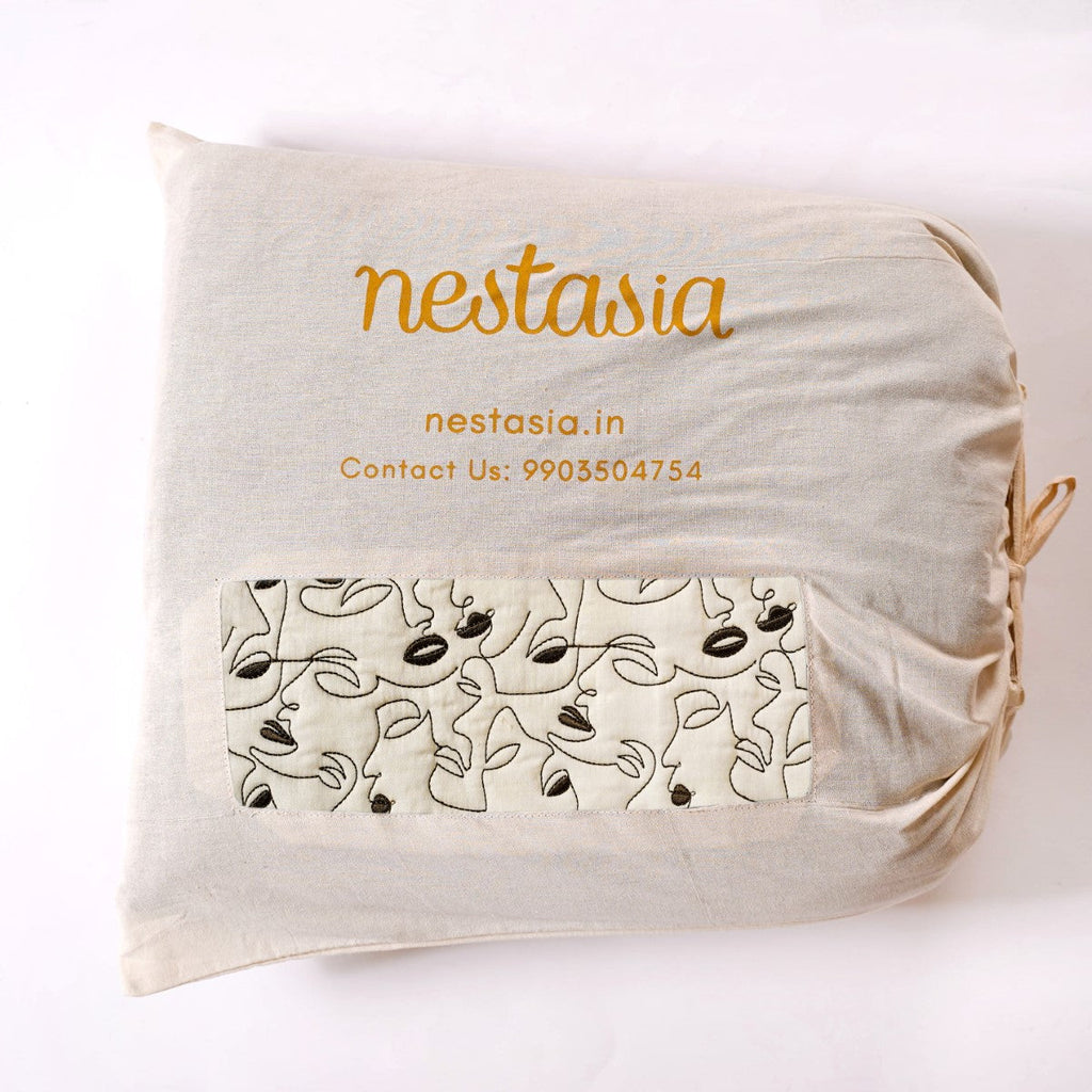 King Size Embroidered Cotton Bed Cover Off-White Nestasia