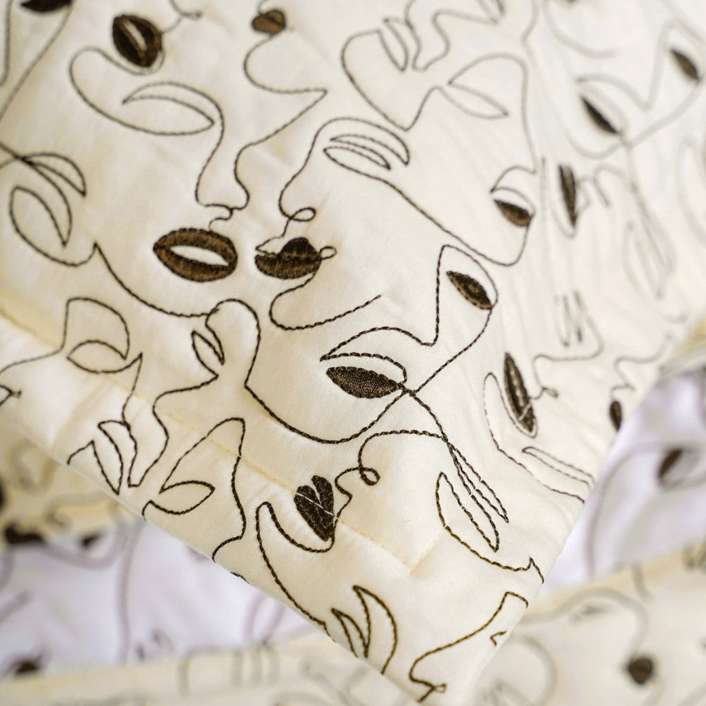 King Size Embroidered Cotton Bed Cover Off-White Nestasia