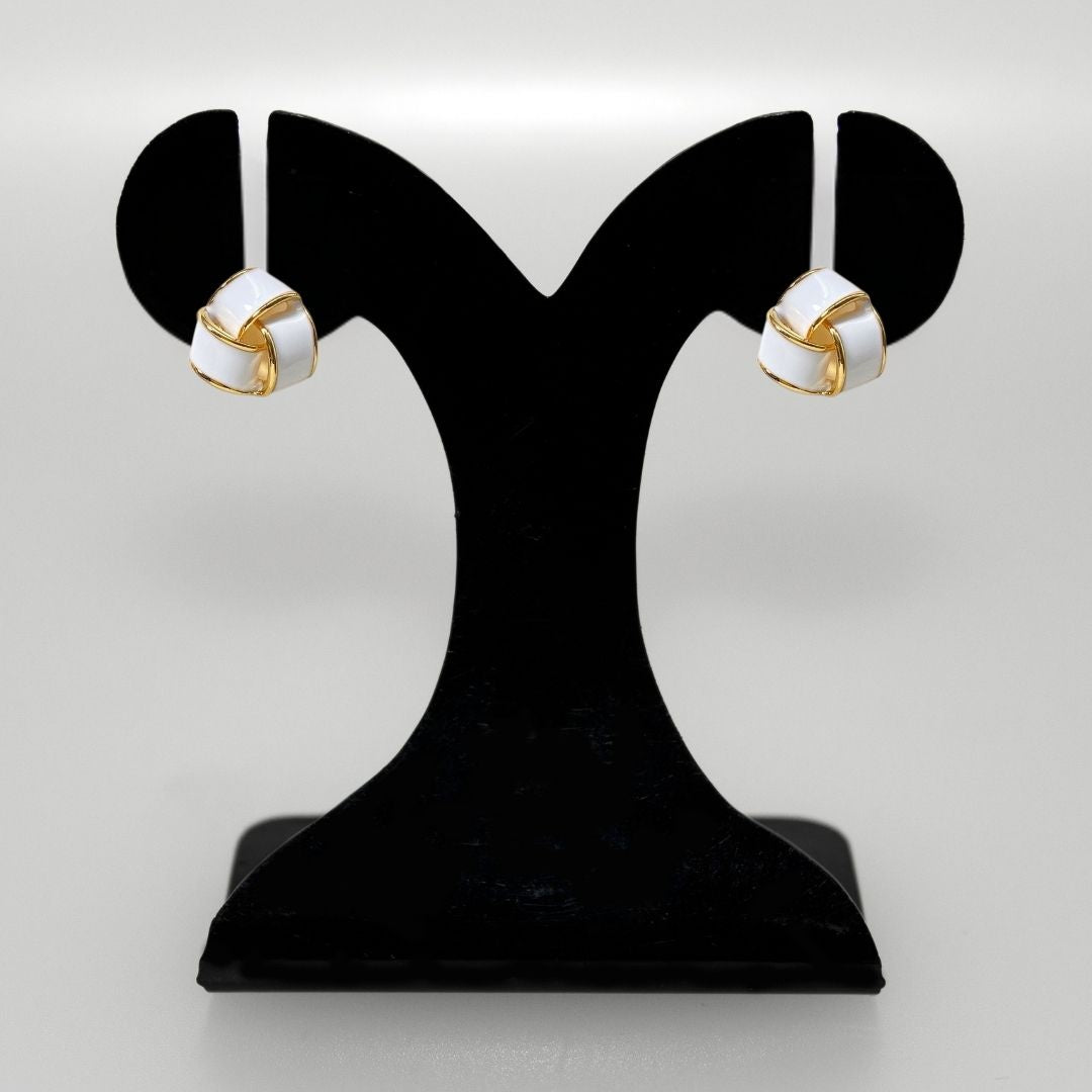 Knotted Style Stud Earrings White Nestasia