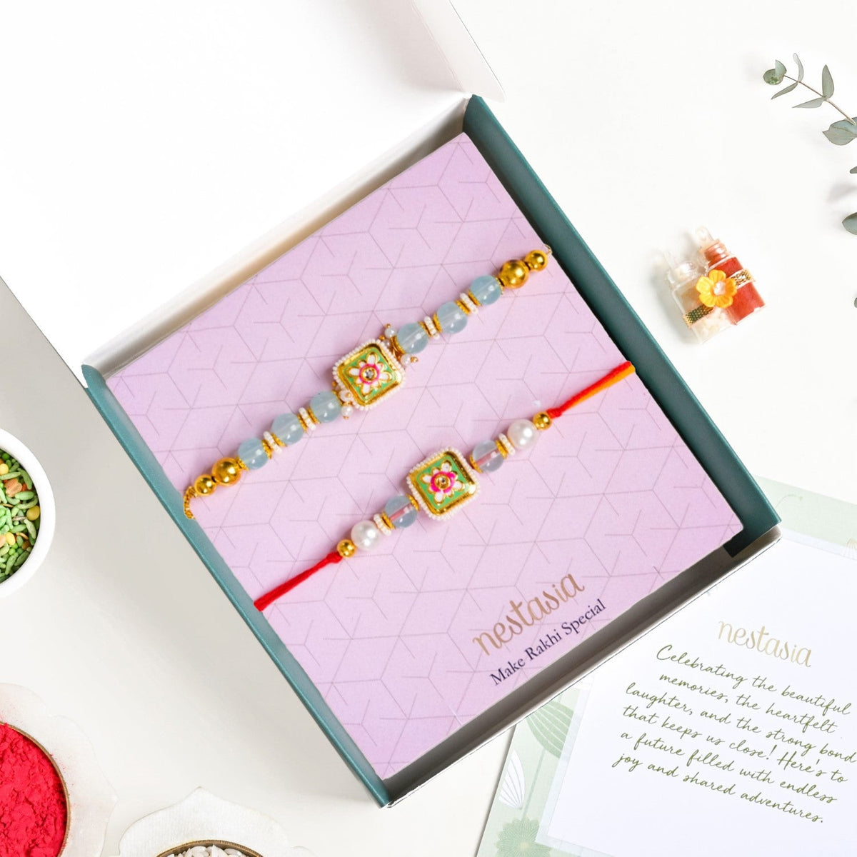 Kundan Motif Rakhi Bracelet Gift Set Nestasia