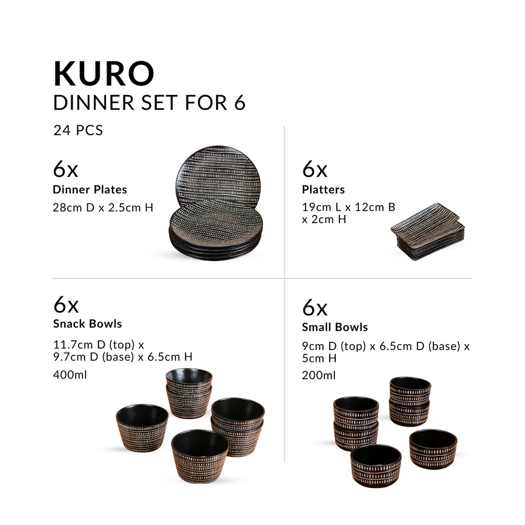 Kuro 24 Piece Ceramic Dinner Set For 6 Nestasia