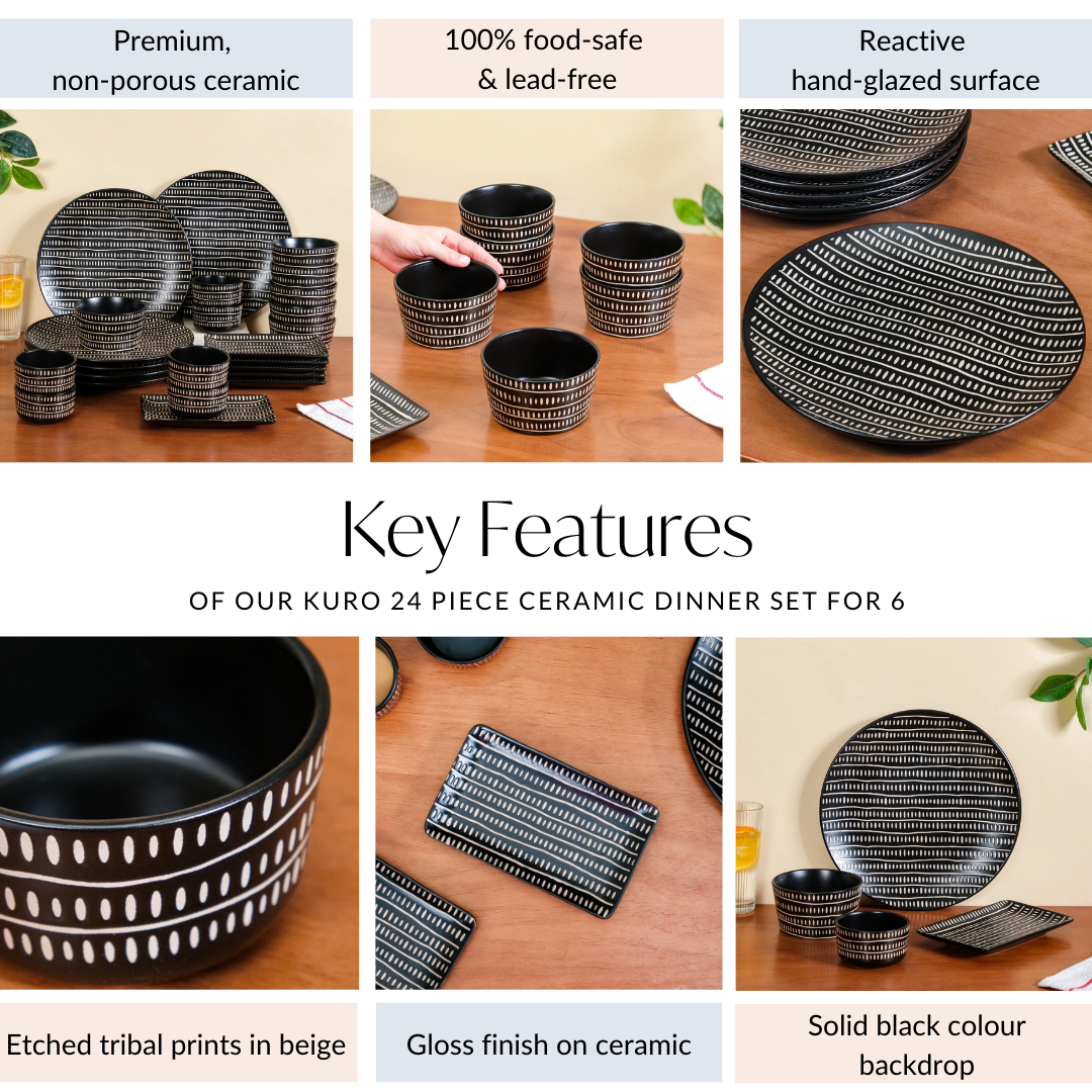 Kuro 24 Piece Ceramic Dinner Set For 6 Nestasia