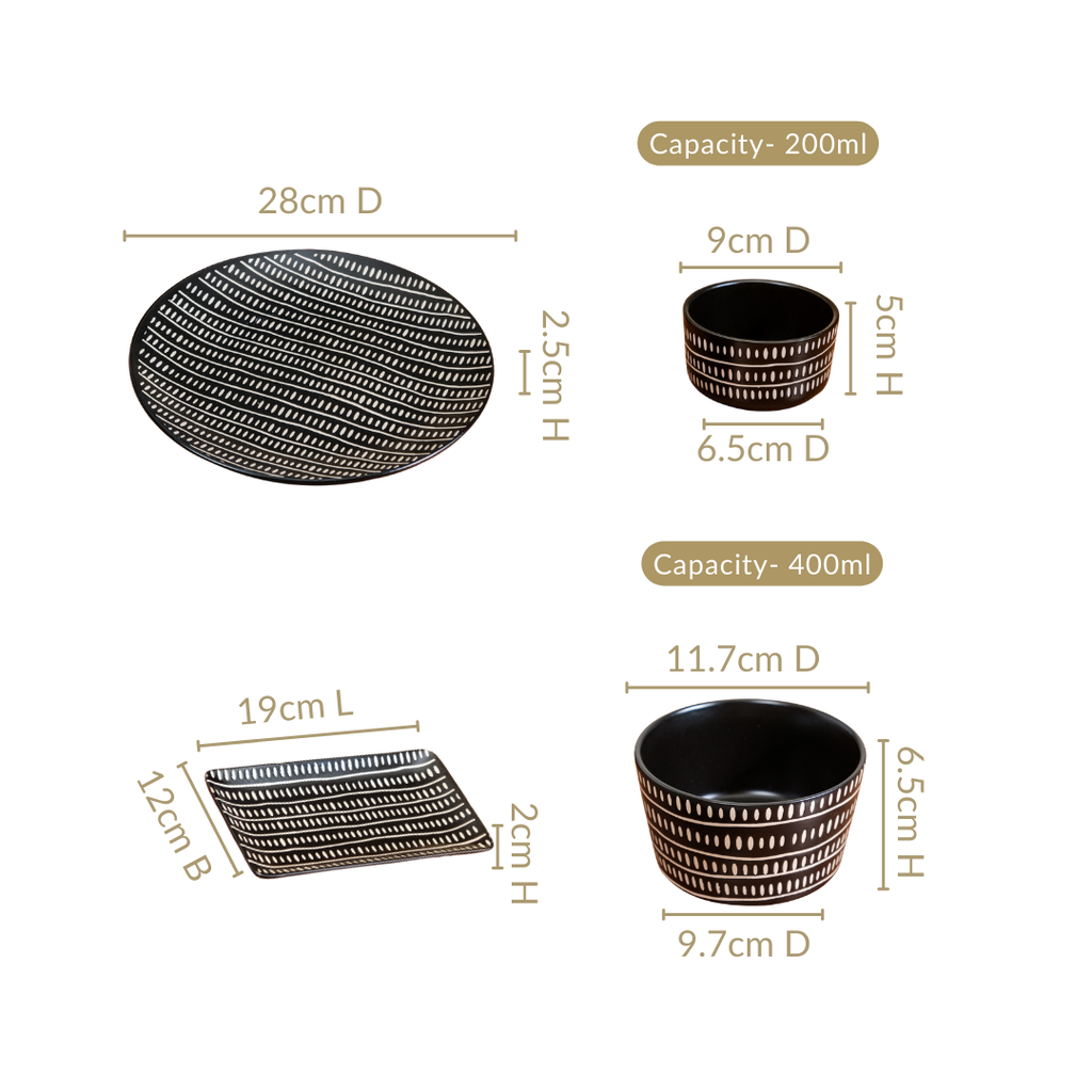 Kuro 24 Piece Ceramic Dinner Set For 6 Nestasia
