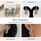 Peony Bloom Silver Drop Earrings Nestasia