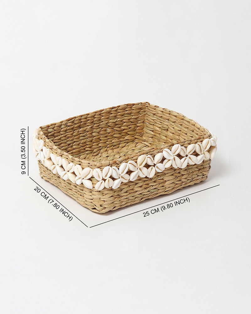 Handwoven Seagrass Shells Organizer Basket for Elegant Home and Tabletop Decor