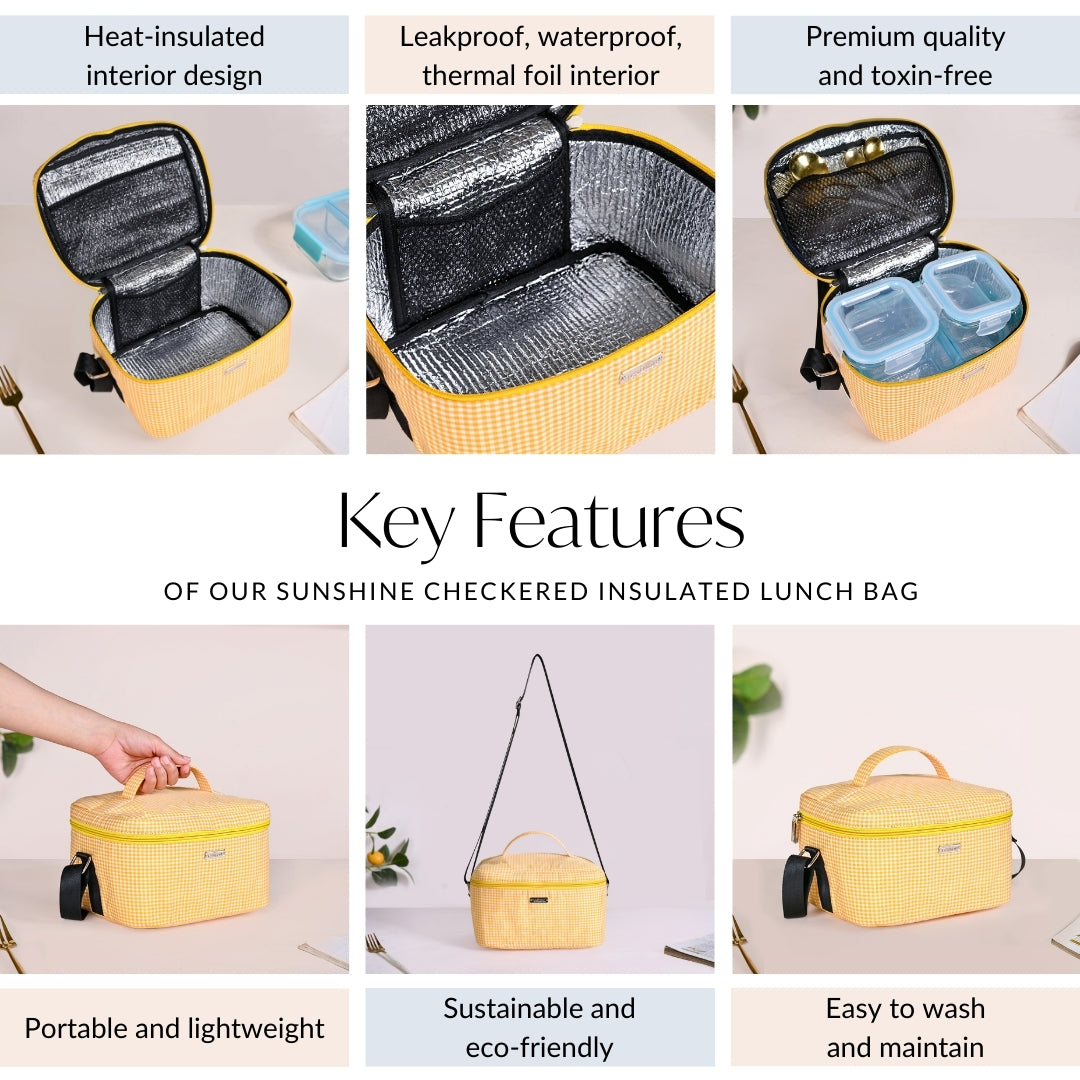 Sunshine Checkered Insulated Lunch Bag Nestasia