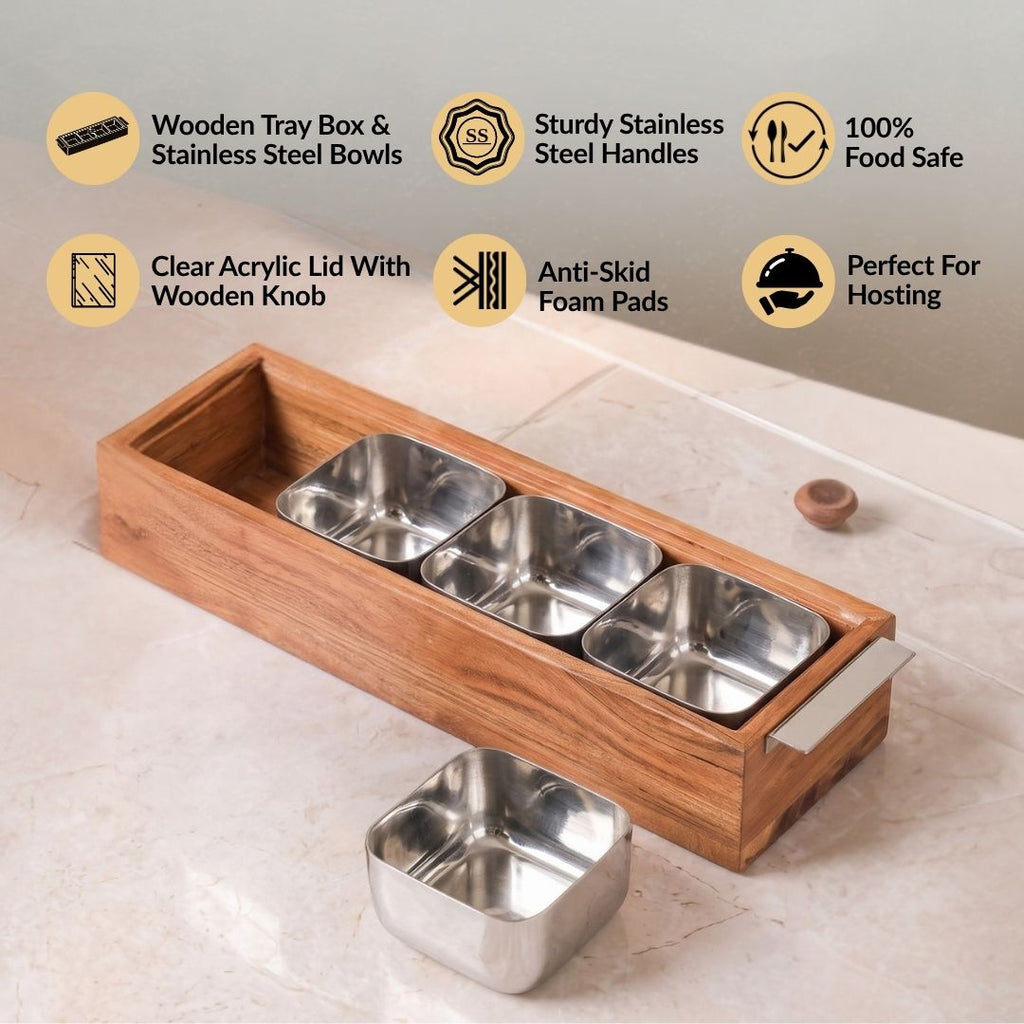 Sienna Snack Tray With Stainless Steel Bowl Set Of 5 Nestasia