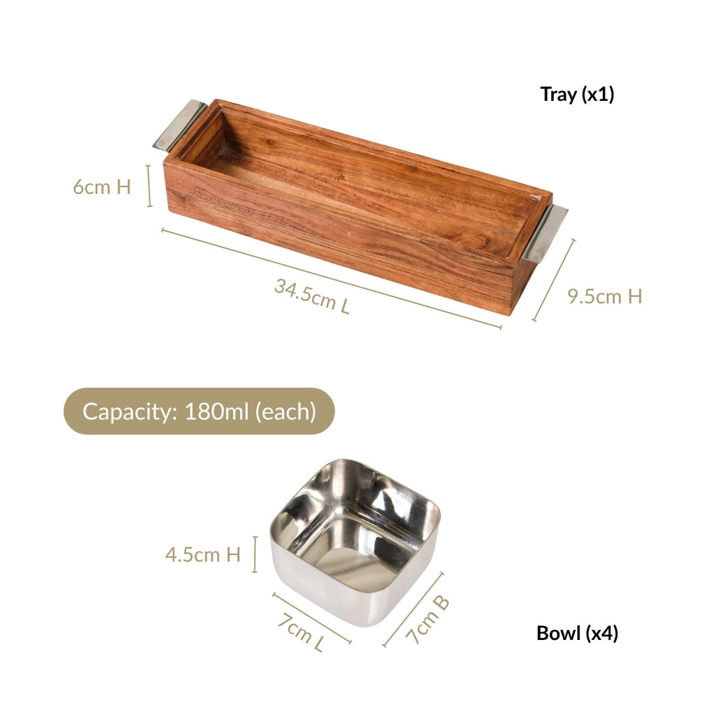 Sienna Snack Tray With Stainless Steel Bowl Set Of 5 Nestasia