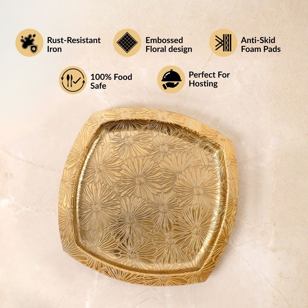 Aurette Gold Serving Platter 26x26cm Nestasia