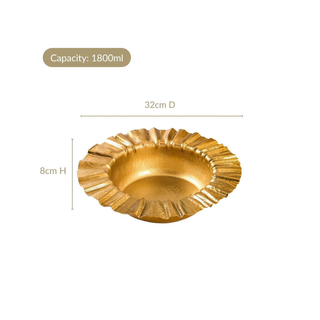 Embossed Sunburst Gold Ruffled Urli Bowl 1800ml Nestasia
