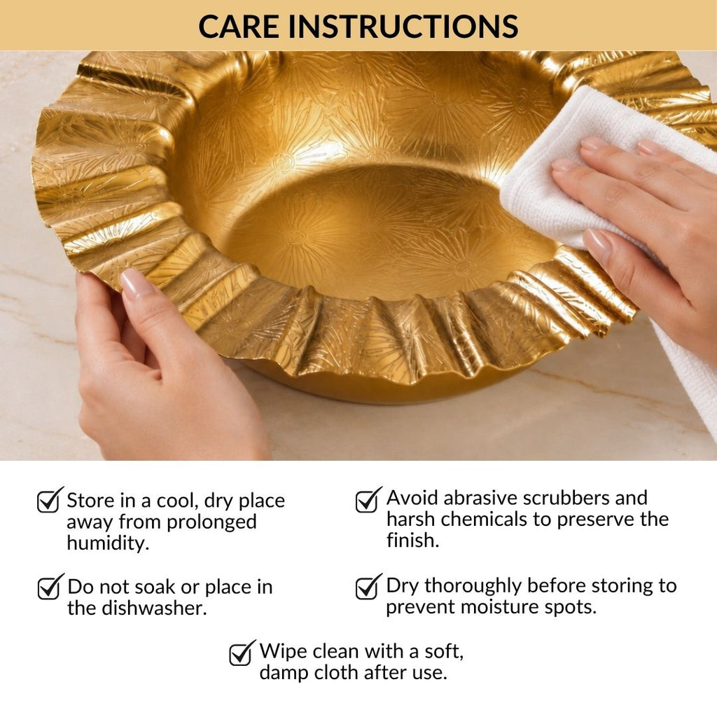Embossed Sunburst Gold Ruffled Urli Bowl 1800ml Nestasia