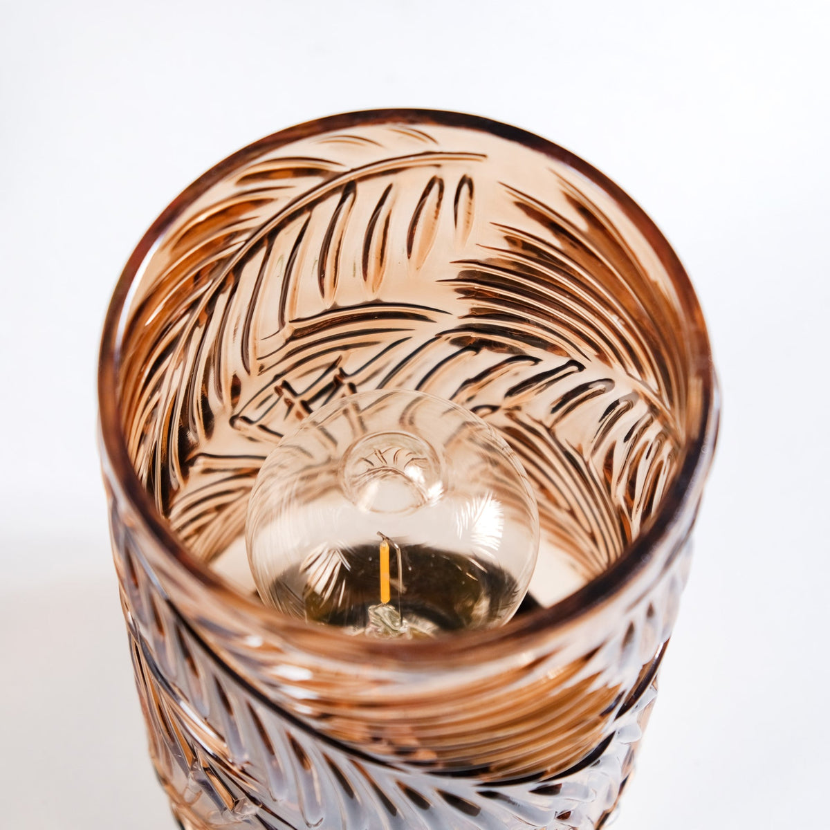 Palm Leaf Brown Glass LED Table Lamp With Auto Timer Nestasia