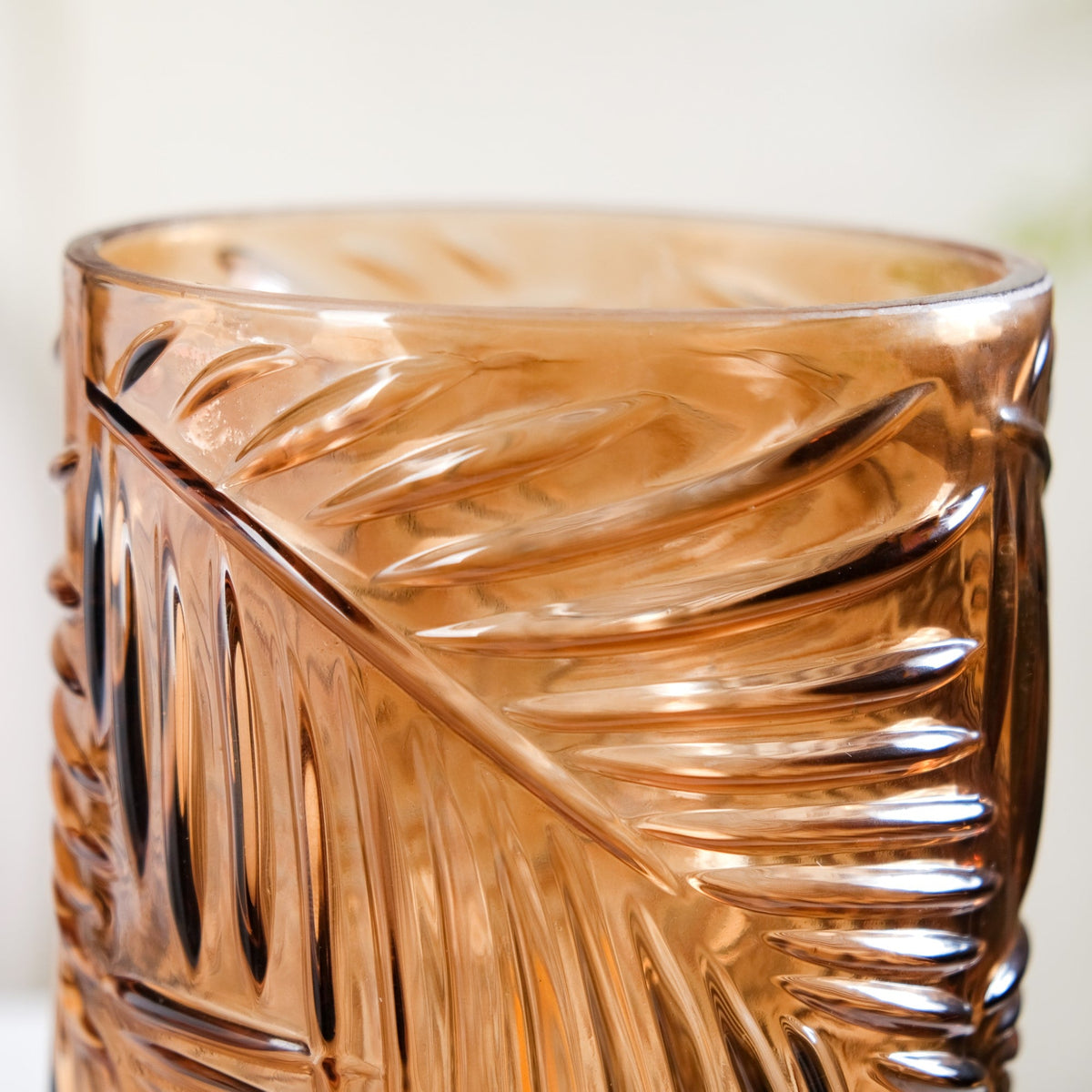 Palm Leaf Brown Glass LED Table Lamp With Auto Timer Nestasia