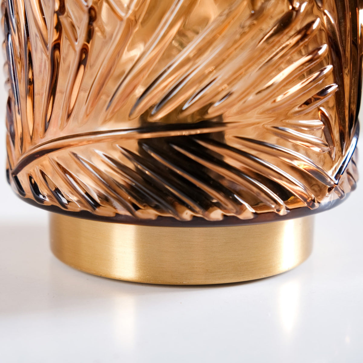 Palm Leaf Brown Glass LED Table Lamp With Auto Timer Nestasia