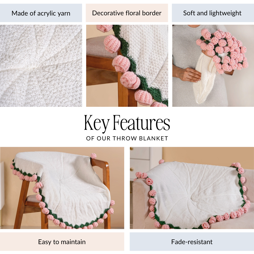 Crochet Flower Bouquet Throw Pink 80cm Nestasia