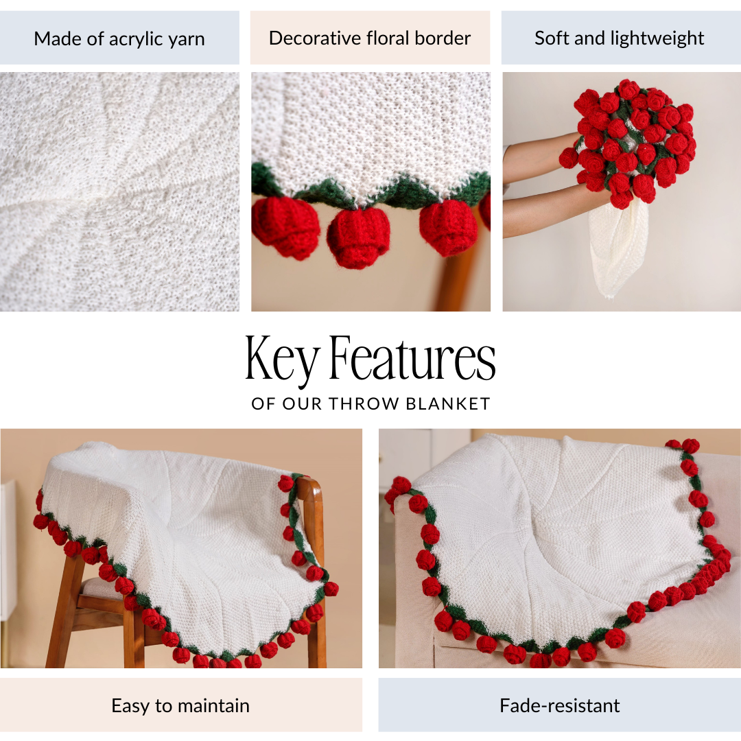 Rosetta Crochet Bouquet Throw Red 80cm Nestasia