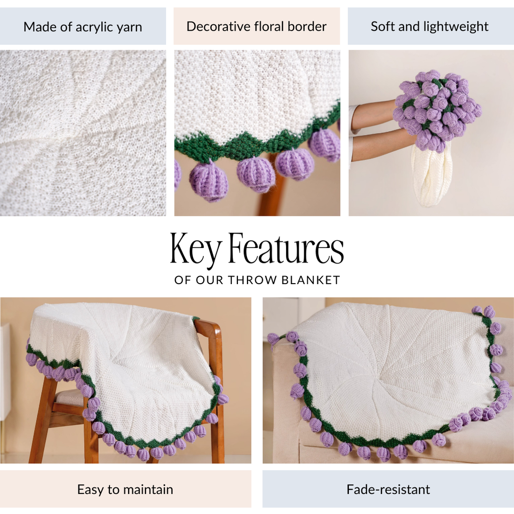Crochet Flower Bouquet Throw Purple 80cm Nestasia