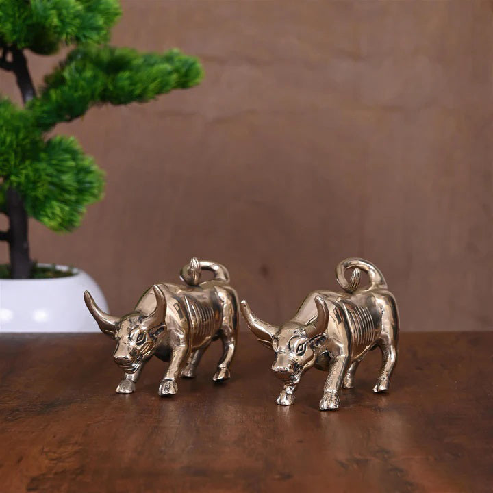 Brass Bull Figurine Pair (3 Inch) Vedansh Craft