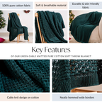 Green Cable Knitted Pure Cotton Soft Throw Blanket Nestasia