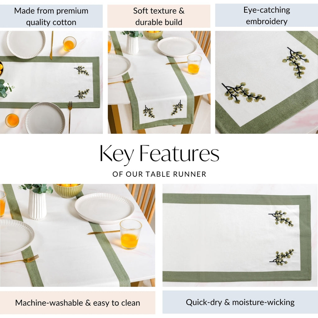 Midori Pure Cotton Table Runner In Sage Green 180x36cm Nestasia