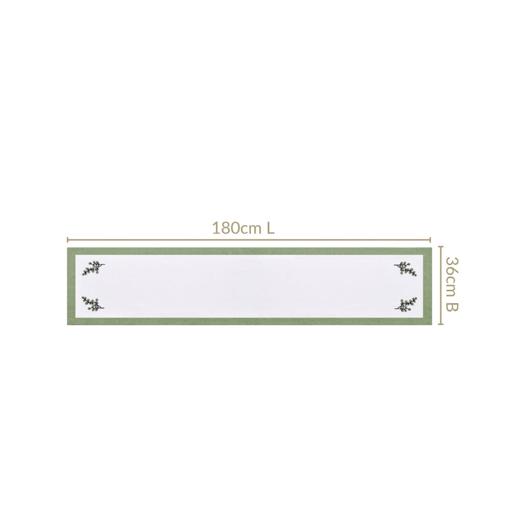 Midori Pure Cotton Table Runner In Sage Green 180x36cm Nestasia