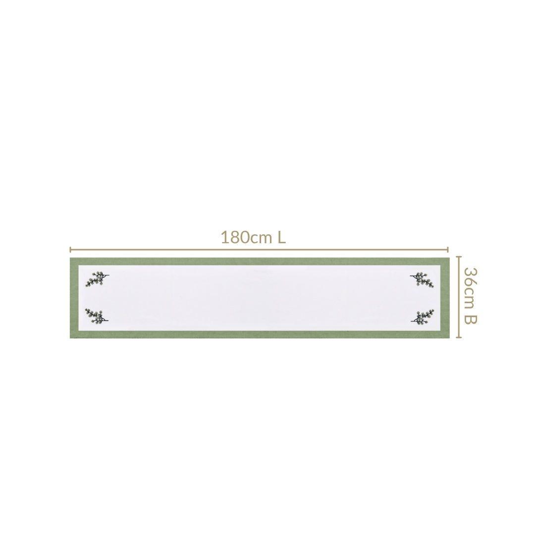 Midori Pure Cotton Table Runner In Sage Green 180x36cm Nestasia