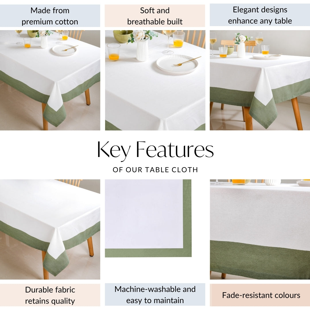 Midori Cotton Tablecloth For 6 Seater In Sage Green 200x150cm Nestasia