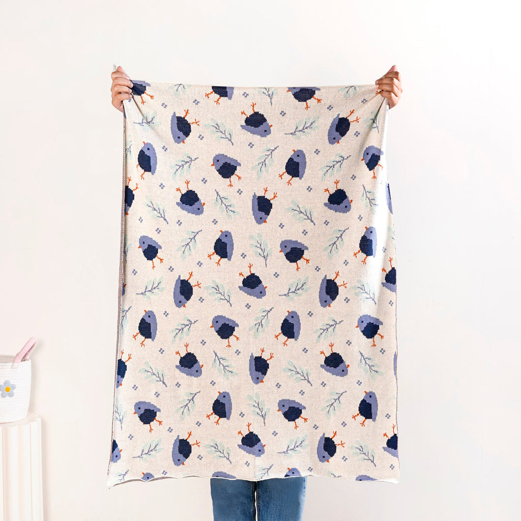 Chirpy Bluebird Knitted Cotton Throw For Toddlers 102x76cm Nestasia