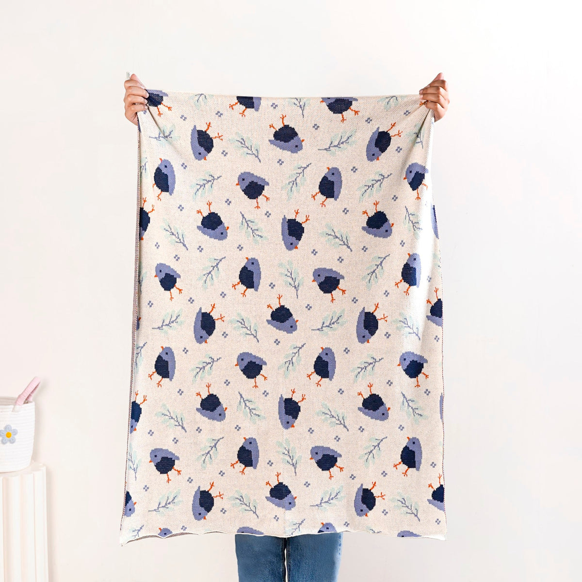 Chirpy Bluebird Knitted Cotton Throw For Toddlers 102x76cm Nestasia